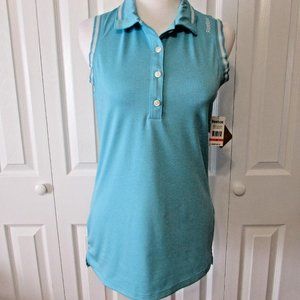 Reebok Womens Golf Athleisure Pullover Top, Sky Blue, Small, Collar, NEW